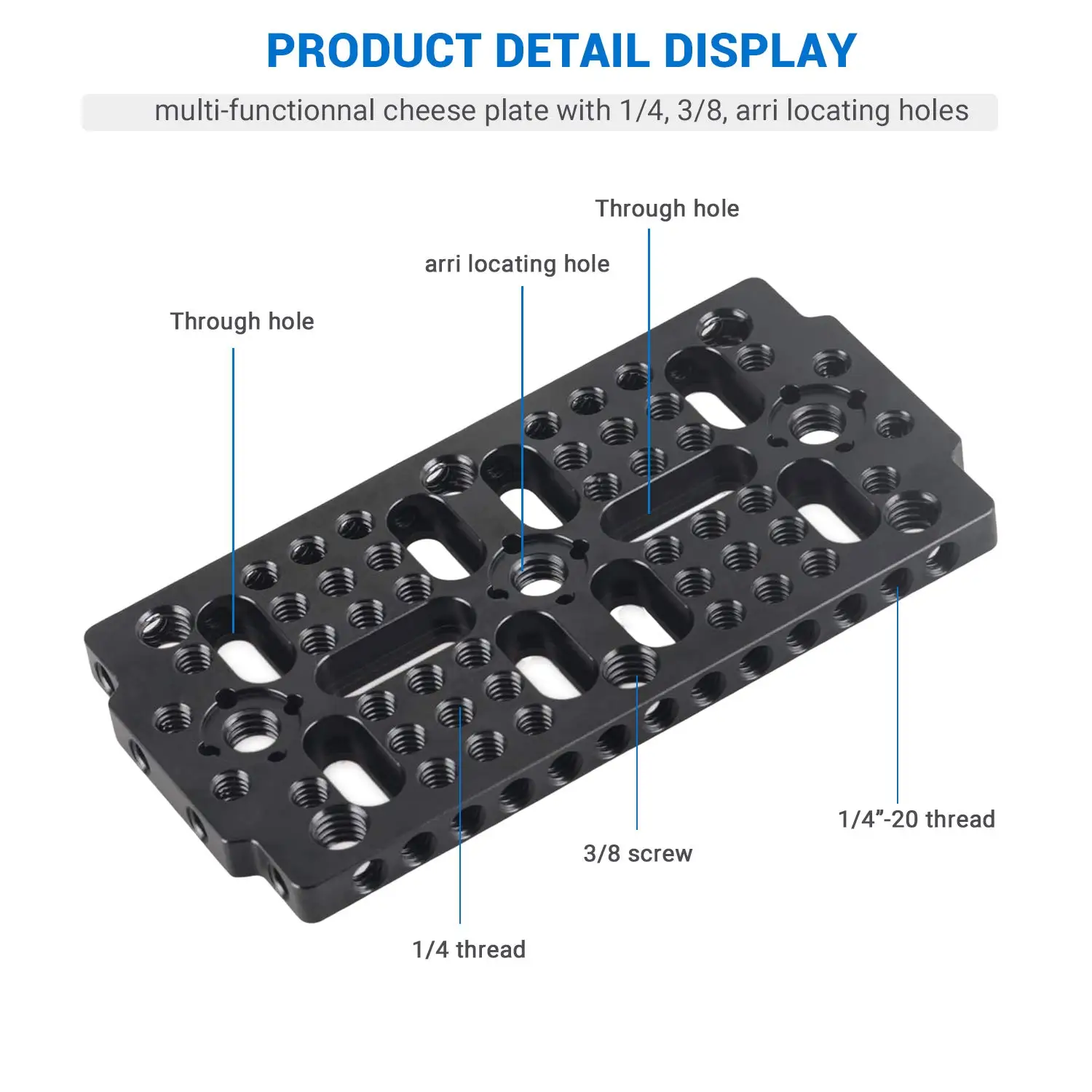 SmallRig Alumínio Liga Multi-Purpose Camera Cheese Plate, 1/4 e 3/8 Thread Holes, Atualização 1681, 1PC