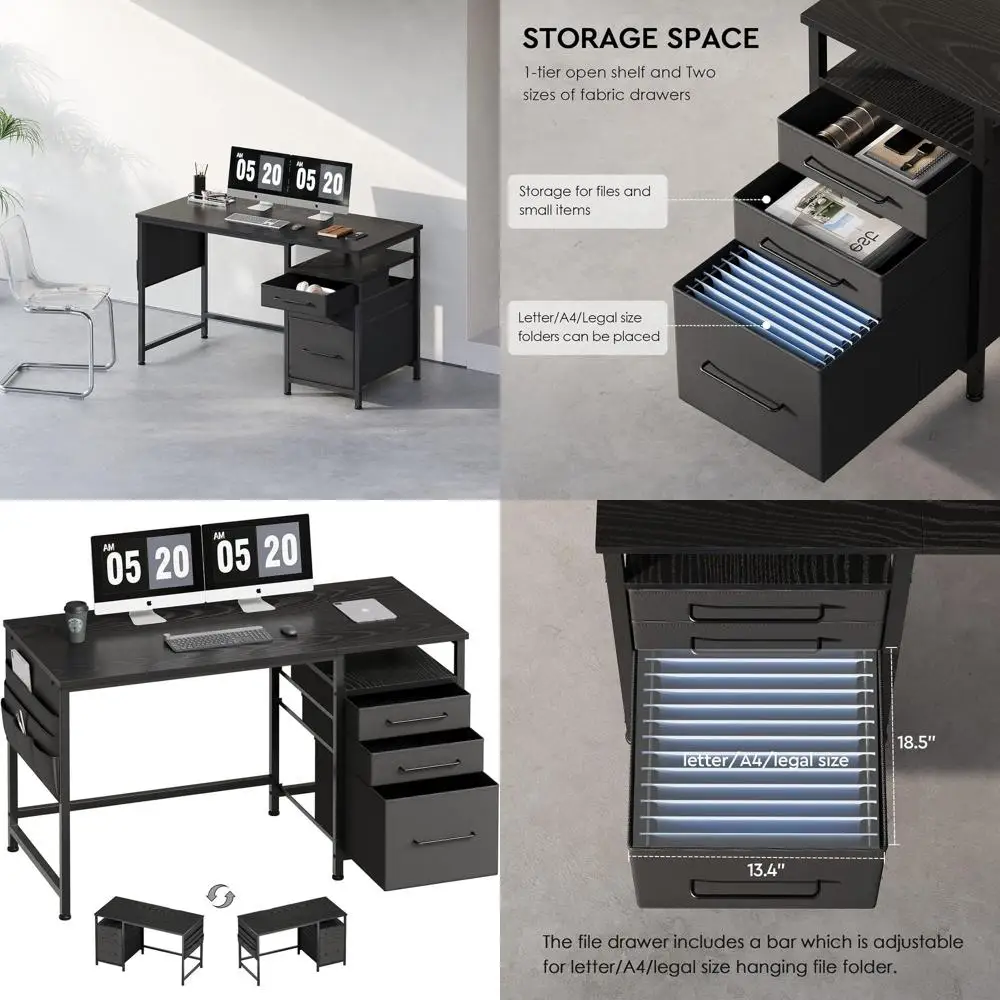 

47 Compact Desk with Storage Shelves, Metal Frame, Black