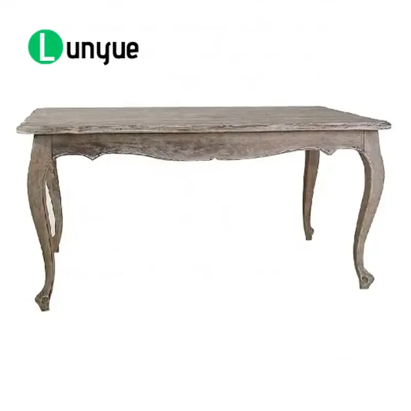 European Luxury Solid Oak Rectangular Dining Table Farmhouse Antique Traditional Curved Legs Rounded Corners for Home Kitchen