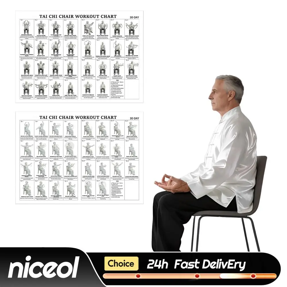 30 x 45 cm Leinwand Tai Chi Stuhl Übungsdiagramm Poster Faltbares Trainings-Übungsdiagramm Poster für Anfänger und Senioren