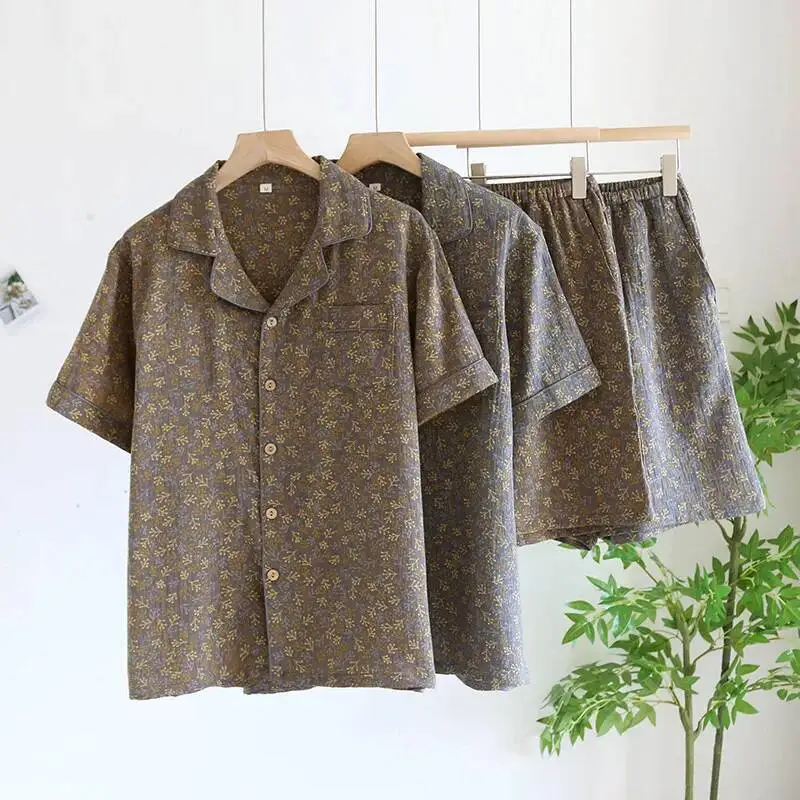 الصيف القطن ملابس خاصة الرجال رقيقة قصيرة الأكمام سترة قمم مع السراويل 2 قطعة زائد حجم المنزل منامة مجموعة