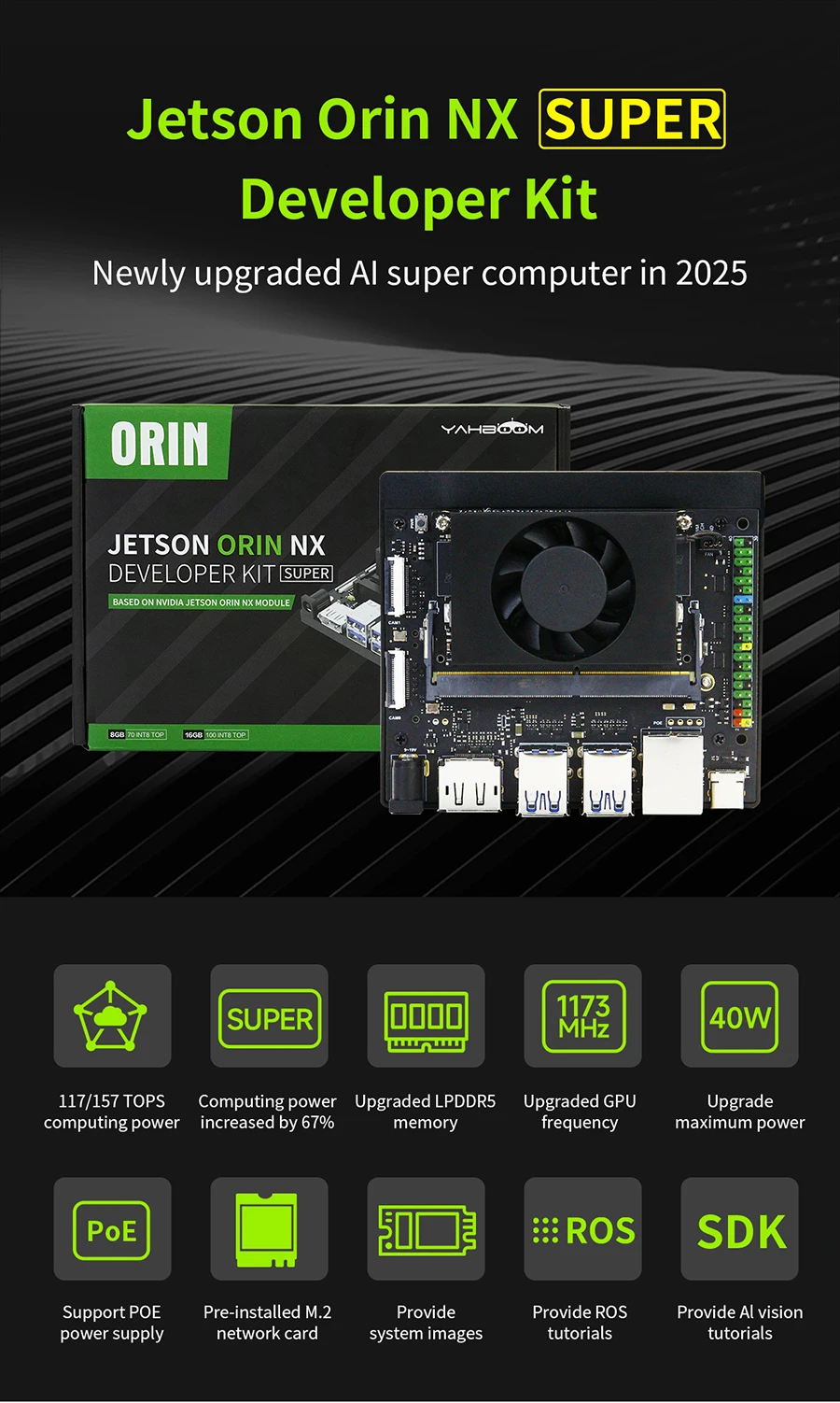 Jetson Orin NX Developer Kit Super Version mit offiziellem Core-Modul 8G/16G RAM Kostenlose 256 GB SSD bis 117/157 TOPS Computing Power – Detail 9