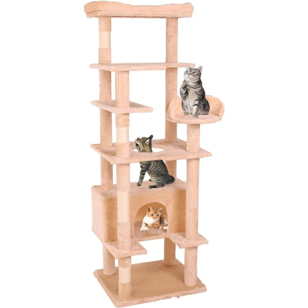 

Cat Climbing Frame with Staircase Layout, Multi-Level Design, Soft Plush Fabric, Sturdy Construction, Cream White