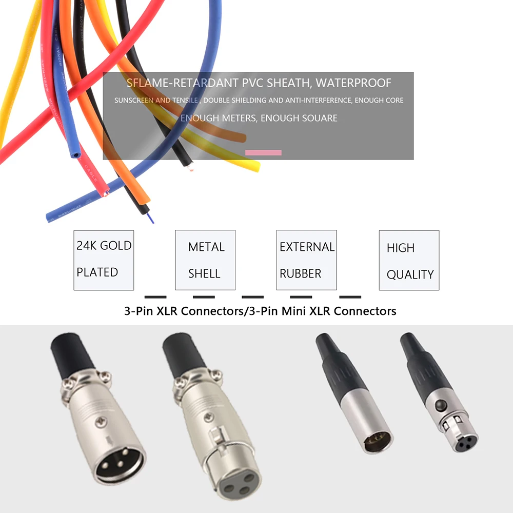 Mini XLR 3 pines macho a XLR cable de audio hembra de 3 pines ​ ​   Cable de línea de audio de cobre blindado con lámina de aluminio ​ ​   Para