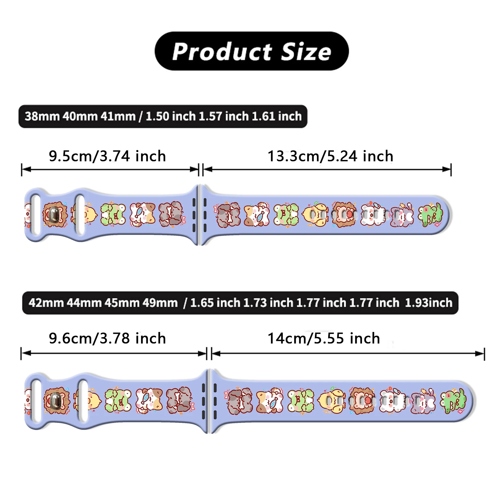 愛らしい動物柄プリントストラップ Apple Watch 10 9 8用 シリコンバンド 交換可能なブレスレット iWatch 46mm 44mm 42mm 41mm ウォッチバンド