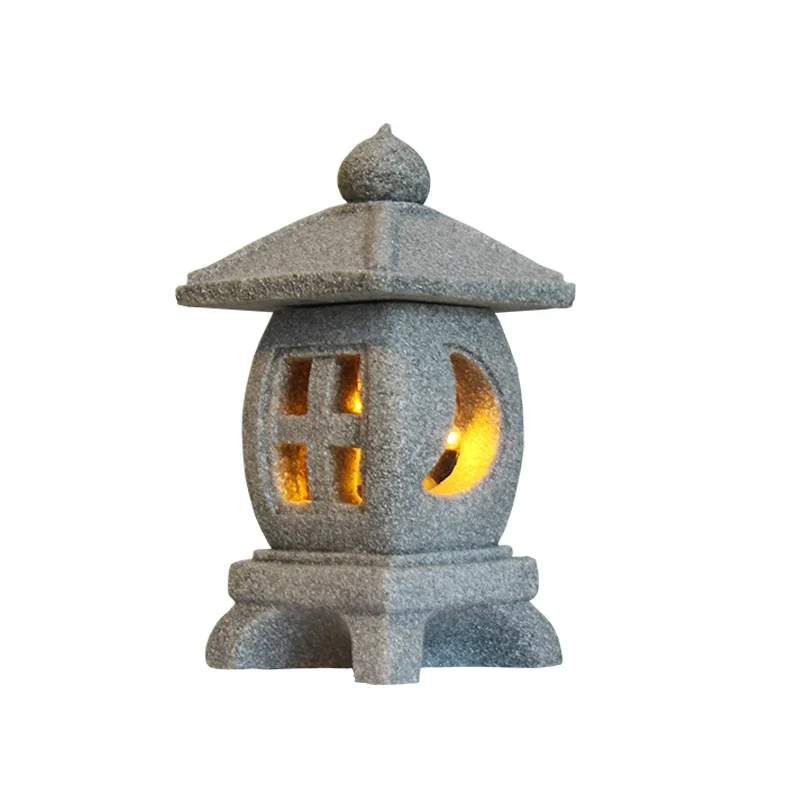 New Decoration Zen Ornaments Solar Powered Tower Garden Statue Palace Lanterns Chinese Solar Lamp Stone Courtyard Pagoda Lantern