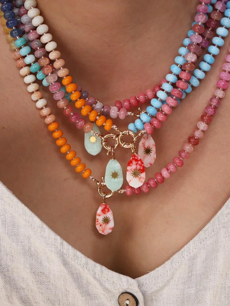 Handgemaakte veelkleurige rijstkraal natuursteen sleutelbeen ketting onregelmatige geometrische hanger choker verjaardagscadeau zomer sieraden - afbeelding 2