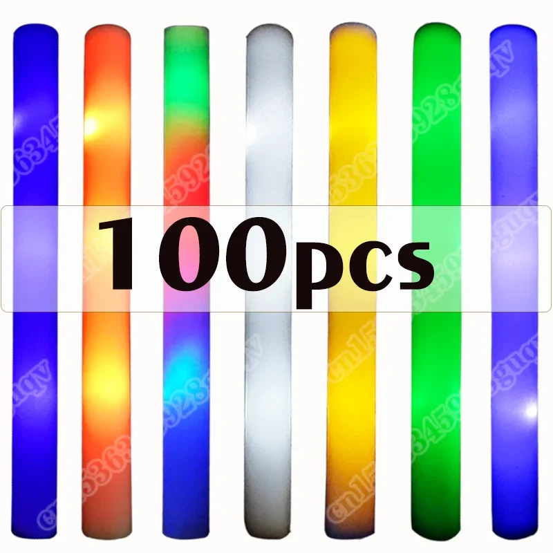 100PCs led foam glow sticks flashing glow bat tube glow in dark wedding party supplies 3 speeds flashing stick toys