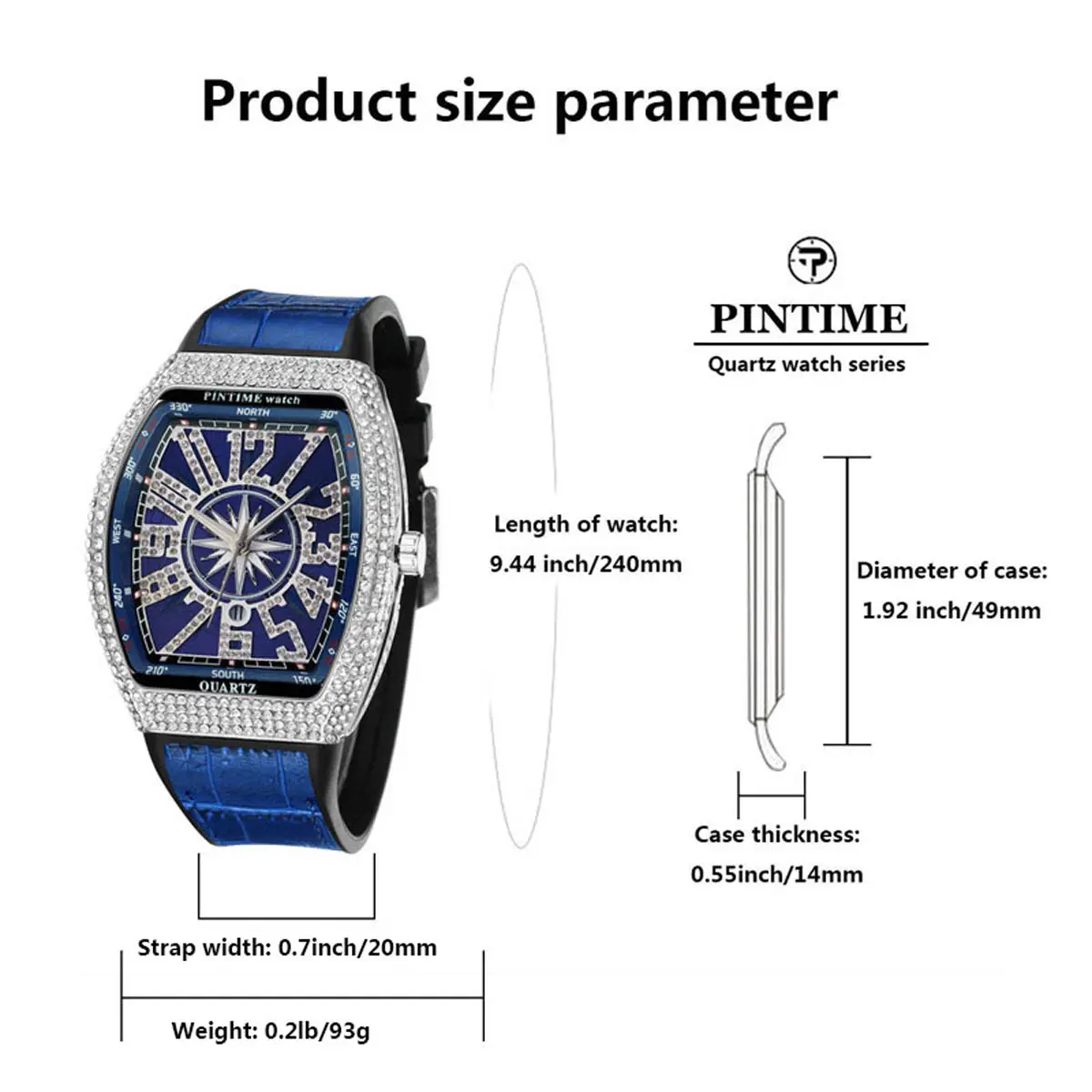 Reloj de pulsera de cuarzo para hombre, cronógrafo de lujo con diamantes Iced Out, resistente al agua, con banda de silicona azul, informal, para