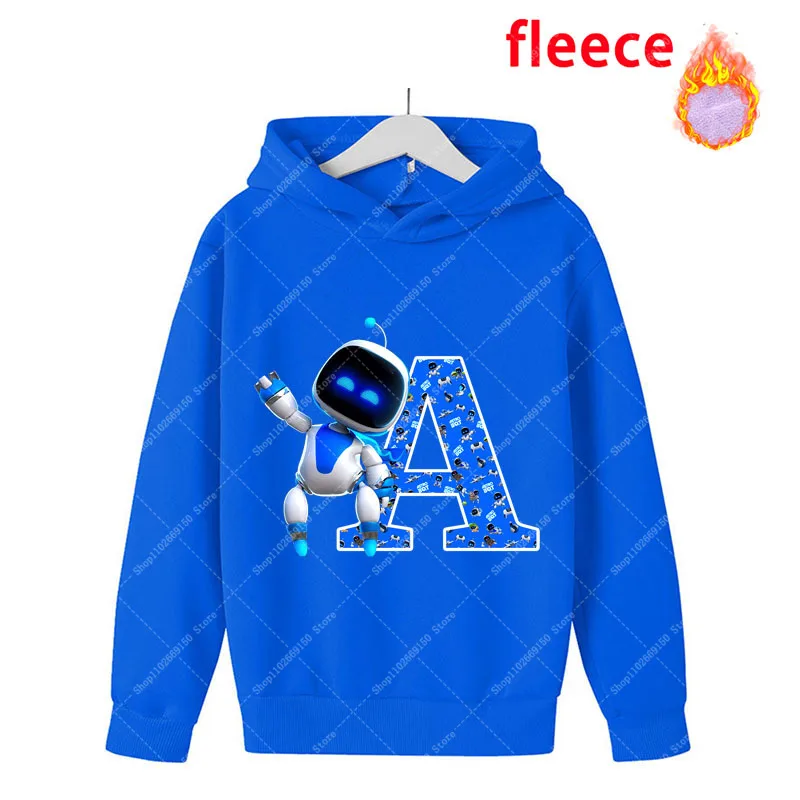 Astro Bot Boy Anime Printed Hoodies Winter Warm Clothing Kids Cartoon Hooded Pullover Children Long Sleeve Top Christmas Gifts