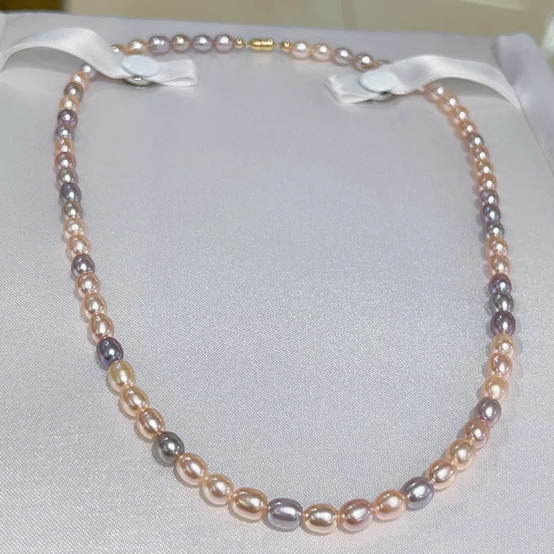 

SGARIT Fine Jewely Natural Freshwater Colored Millet Beads Necklace 18k Gold Magnetic Clasp Sweater Chain