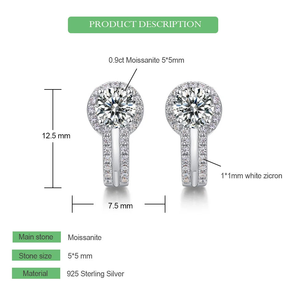 WES 925 فضة 0.9ct VVS1 D اللون مويسانيتي وأقراط للمرأة معتمد GRA مجوهرات الزفاف هدايا عيد الحب #5