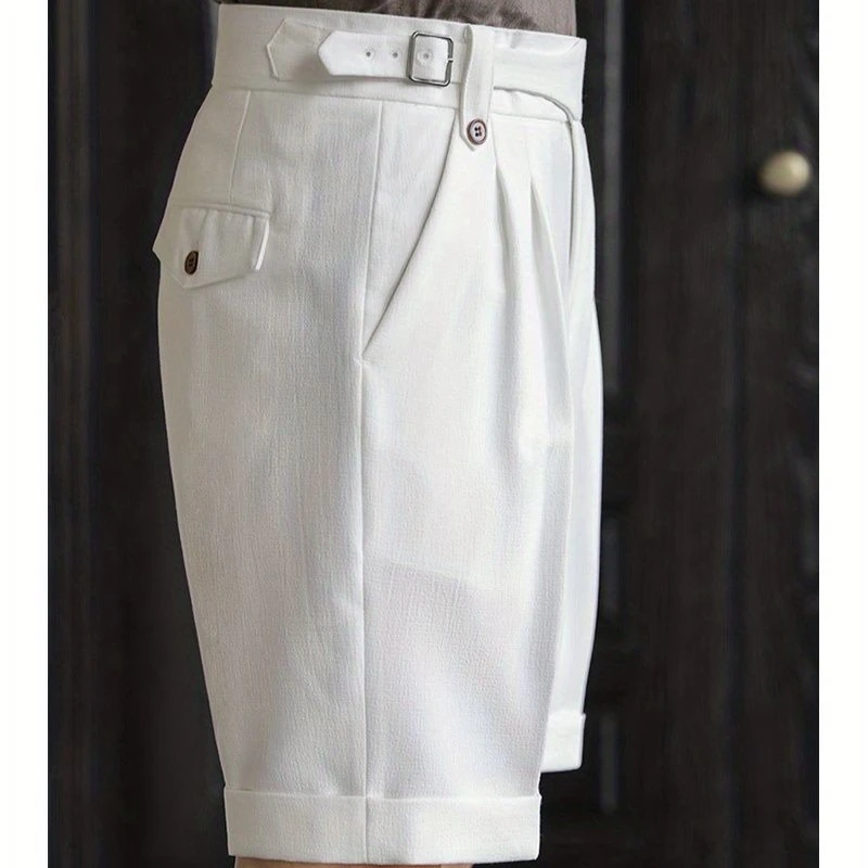 British Style Naples Suits Shorts for Men Smart Casual High Waist Straight Trousers Summer Ins Fashion England Pants Adjustable