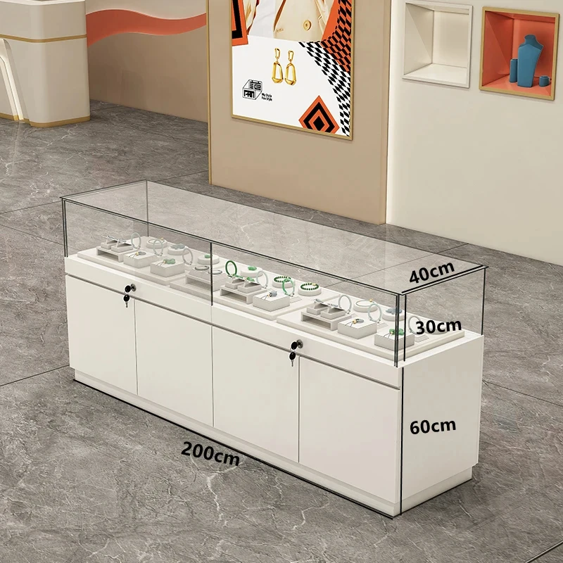 custom.LED-Lit Modern Glass Top Standing Museum Showcase Cabinets Jewellery Showroom Display Cabinets Solid Wood Aluminium MDF view 6