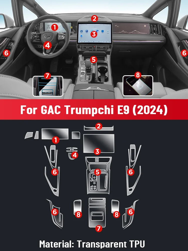 

Auto Central Control Screen Transparent TPU Navigation Anti Scratch interior Protection Film GPS For GAC Trumpchi E9 2024 2025