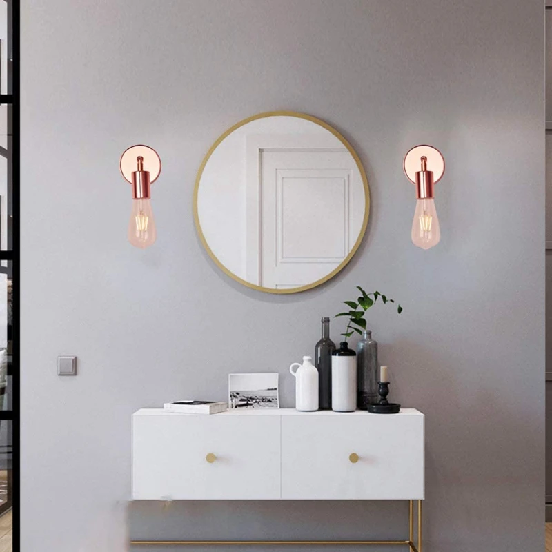 Light Bathroom Wall Sconce Set Of 2 Vintage Industrial Wall Lamp Pole Battery Lights Indoor(Rose Gold)