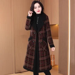 2024 Autumn Winter Plaid plush and Thick Woolen Jacket Women's Long Coat Fashion Loose Casual Temperament Warm Wool Overcoat