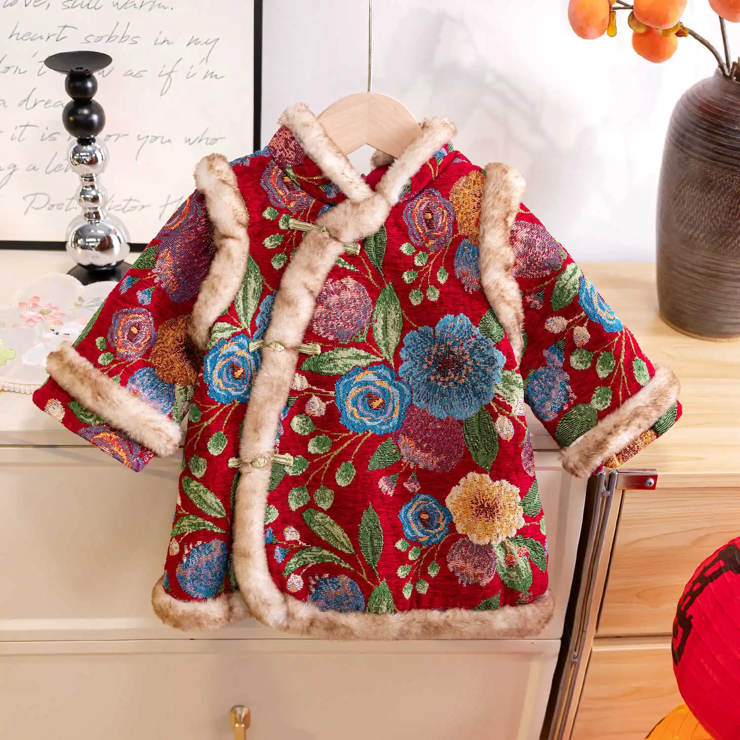 

Милый зимний толстый костюм Ханьфу для девочки на первый день рождения, детский костюм Тан, чонсам, новогодняя одежда