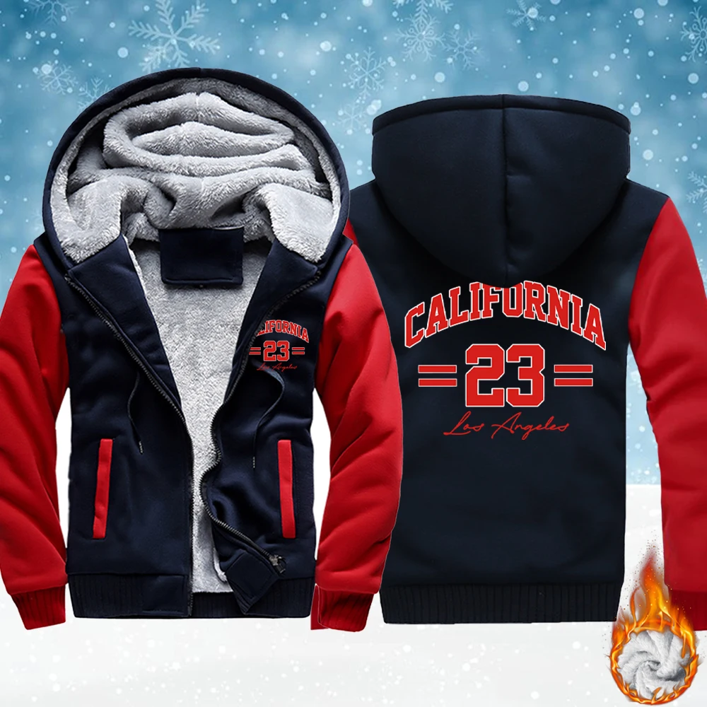 

California Number 23 Jersey Print Men'S Fashion Fleece Jackets Basics Winter Coat Warm Thicken Hoodie Comfy Zipper Sportswear
