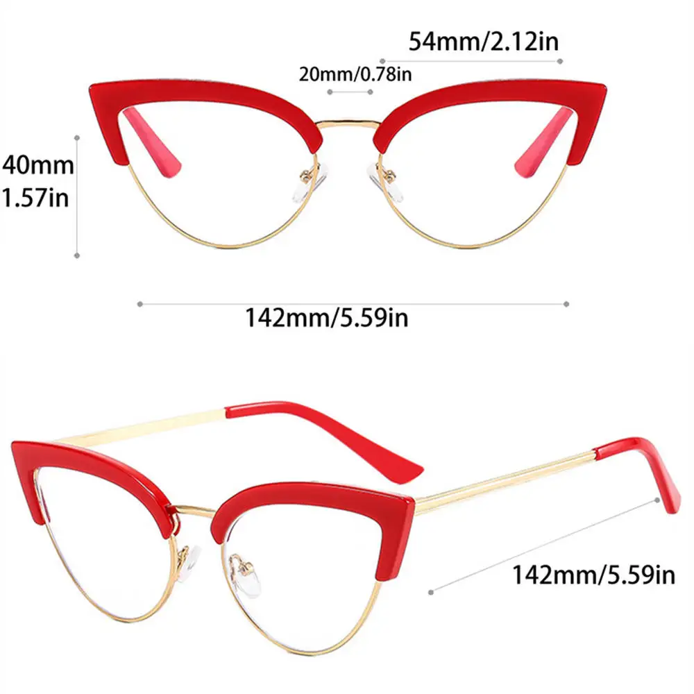 New Vintage Cat Eye Glasses Frame New Stylish Semi Metal Rim Women Eyewear Trendy Brand Design Non-prescription Eyeglasses