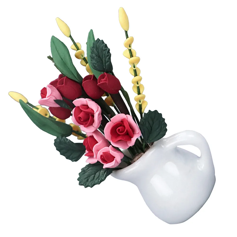 

Миниатюрное растение-роза для кукольного домика, масштаб 1:12, искусственный цветок, декор, аксессуары для ролевых игр, для миниатюрных растений 3-6 дюймов