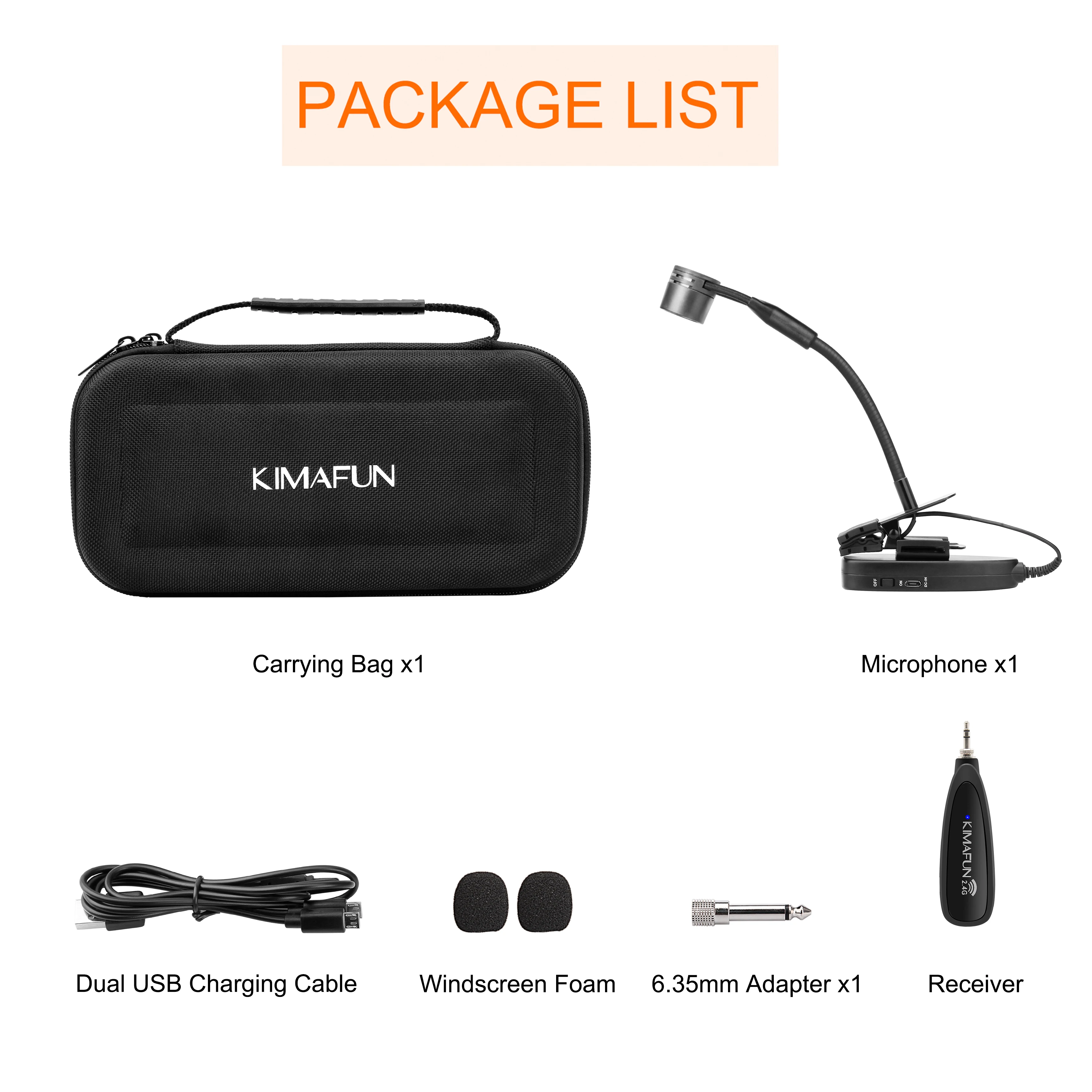 KIMAFUN 2.4G Compact Wireless Saxophone Microphone System Musical Instrument Mic for Saxophone,Trumpet,Tuba,French horn,Clarinet