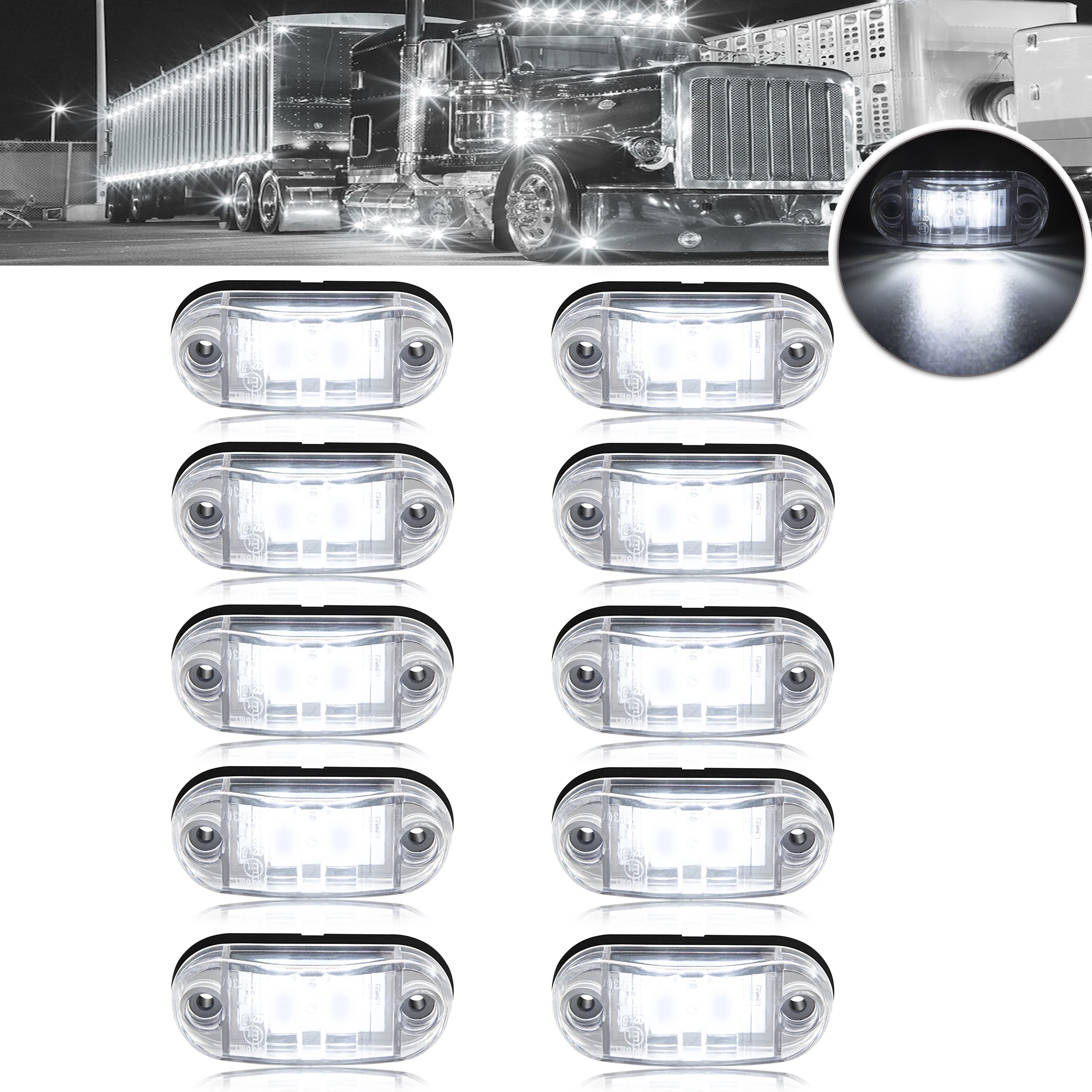 10 Stück 2 Ovale LED Universal-LED-Leuchten Seitenmarkierungsleuchten für Anhänger LKW Wohnwagen Begrenzungsleuchte Aufputzmontage 12V-24V – Detail 12