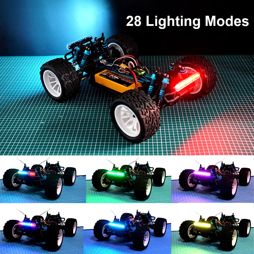 RC LED 2 Light Bars 28 Modes Roof Lamp Headlight Tail Light Kit Bumper Light for Traxxas RC Car Truck Crawler Tamiya Losi HPI