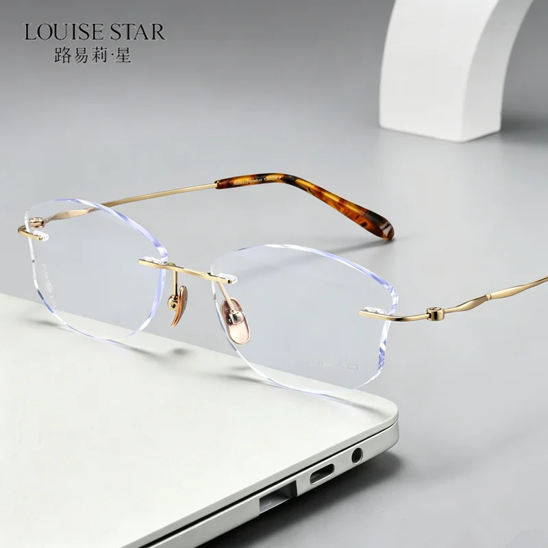 Unisex fashion women's polygonal frameless glasses frame, ultra light pure titanium glasses, customizable prescription data