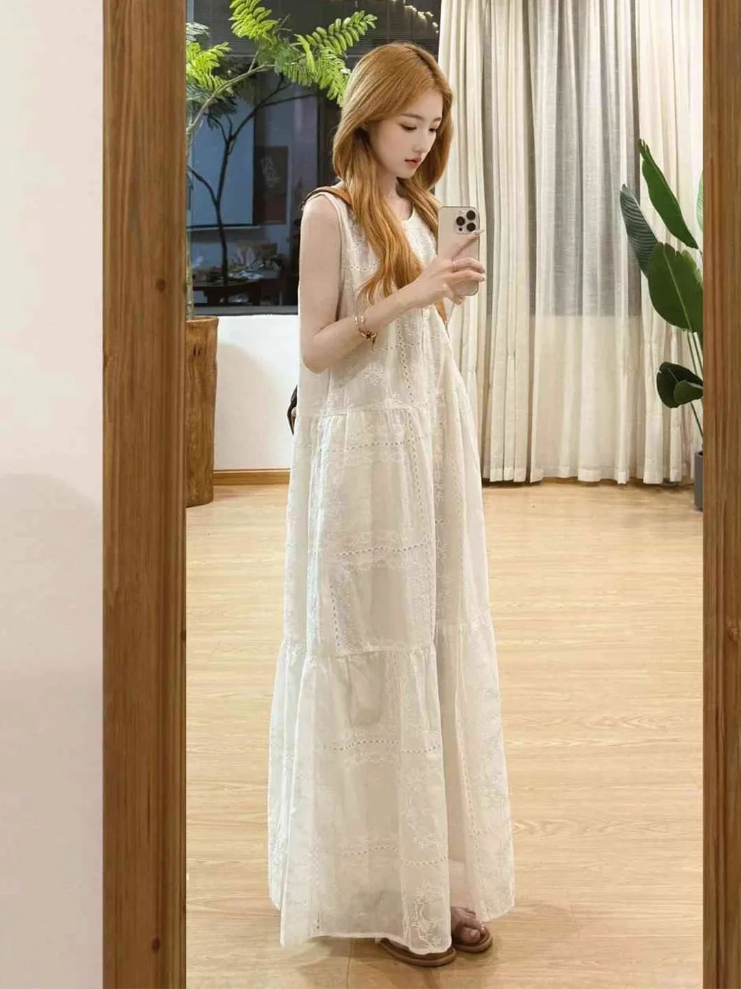 

Ретро-платье-жилет с кружевной вышивкой для женщин, летнее, новое, свободного кроя, омолаживающее, А-силуэт, миди, с высокой талией, повседневное, для путешествий и на каждый день