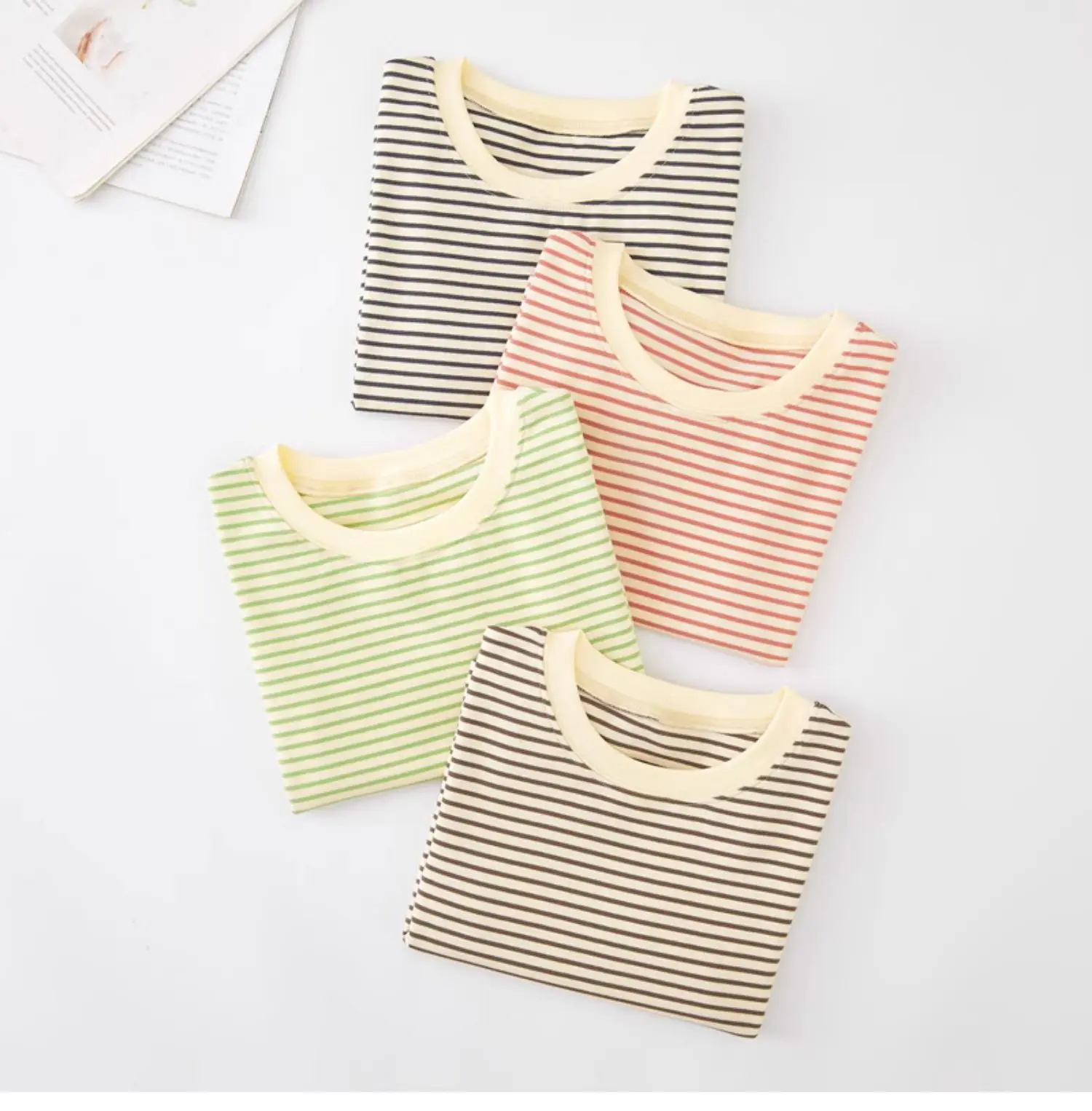 المرأة الجديدة تنوعا قصيرة مخطط قصيرة الأكمام تي شيرت الصيف الكورية عادية نصف كم تي شيرت Spicl فتاة نمط بلوزة مستديرة العنق #2