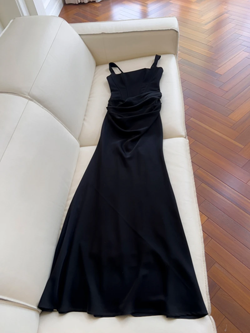 

Retro Hepburn Sle Square Collar Fibone Strap High Waist Slimming Wrap Bodycon Dr Long Evening Gown Korean Sle Zipper