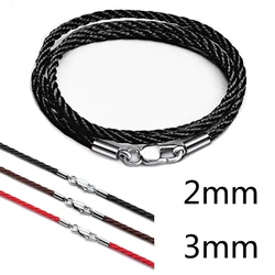 Cotton Handmade Black Red Cord 316L Stainless Steel Lobster Clasp Chain DIY Pendant Necklace Charms for Jewelry Finding 2mm 3mm