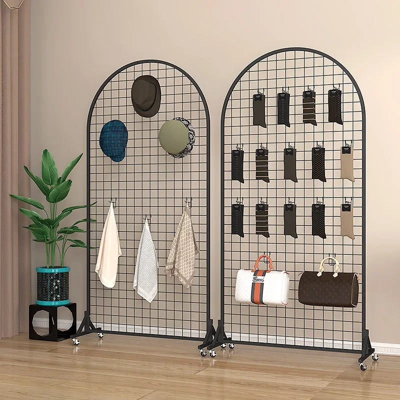 Shelf grid display rack, exhibition landing, subway grid mobile work display rack, iron art mesh, jewelry, hook net curtain