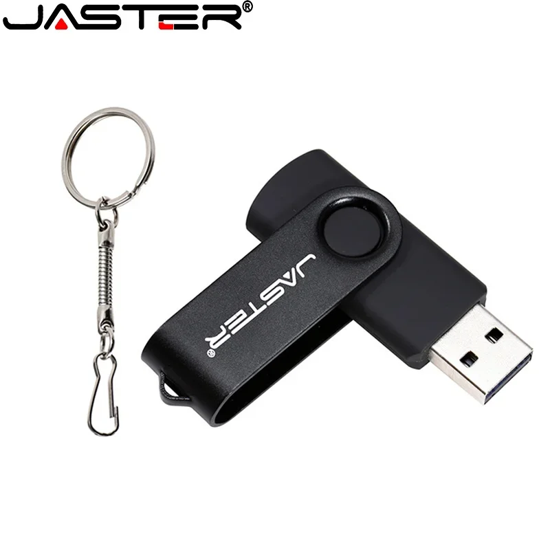 JASTER Rotate Metal USB Flash Drive With Keychain U Disk 2.0  USB stick 64GB Pen drive External Storage Application Fashion Gift