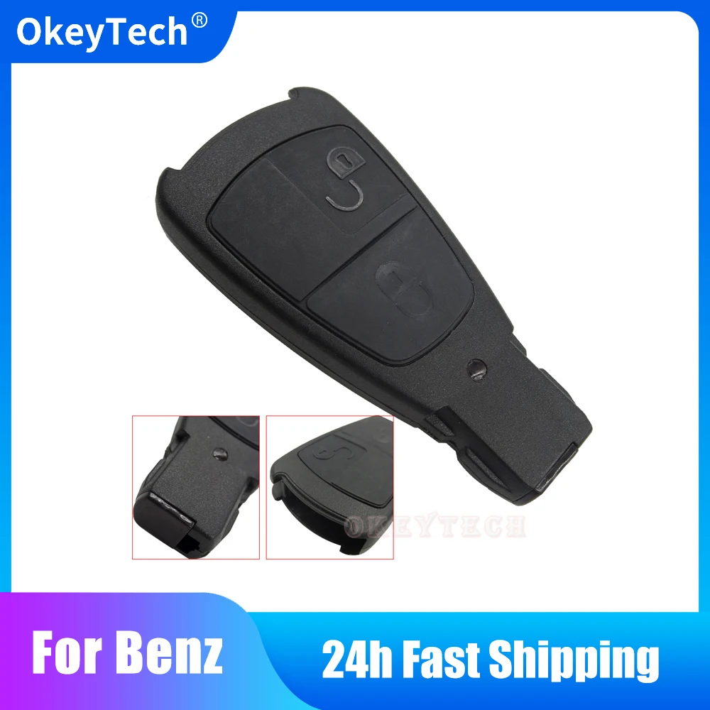 OkeyTech 2 Buttons Old Style Car Key Shell For Benz Mercedes C E S Class C180 1998-2004 W202 ML320 With Small Emergency Blade