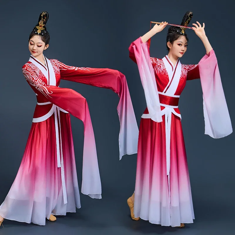 Robe de danse Hanfu, vêtements folkloriques, tenue de danse parapluie classique, robe élégante en éventail Yangko, spectacle de danse carrée moderne nationale