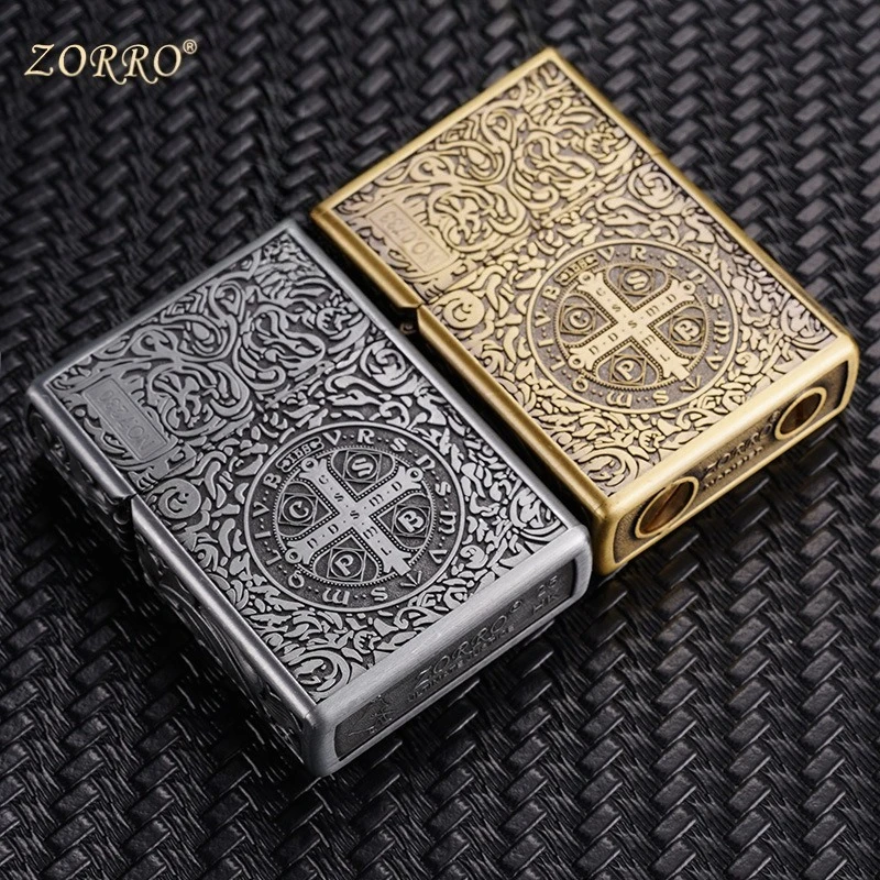 Zorro Constantin Briquet à kérosènes coupe-vent, artisanat en relief rétro à l'ancienne briquet à meule, cadeau pour hommes