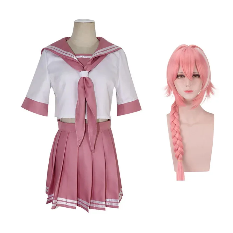 Disfraz de caballero negro Apocrypha Astolfo, uniforme escolar japonés para chica, peluca con lazo, traje de marinero de Halloween, Setc completo; 3,k'