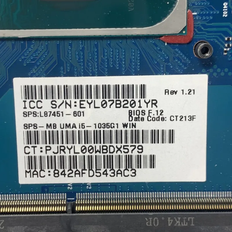 L87451-601 L87451-501 6050A3168901-MB-A02 L87451-001 (A2)6L กับ srgkg I5-1035G1 CPU แล็ปท็อปเมนบอร์ดสำหรับ HP 17-by 100% ทดสอบตกลง