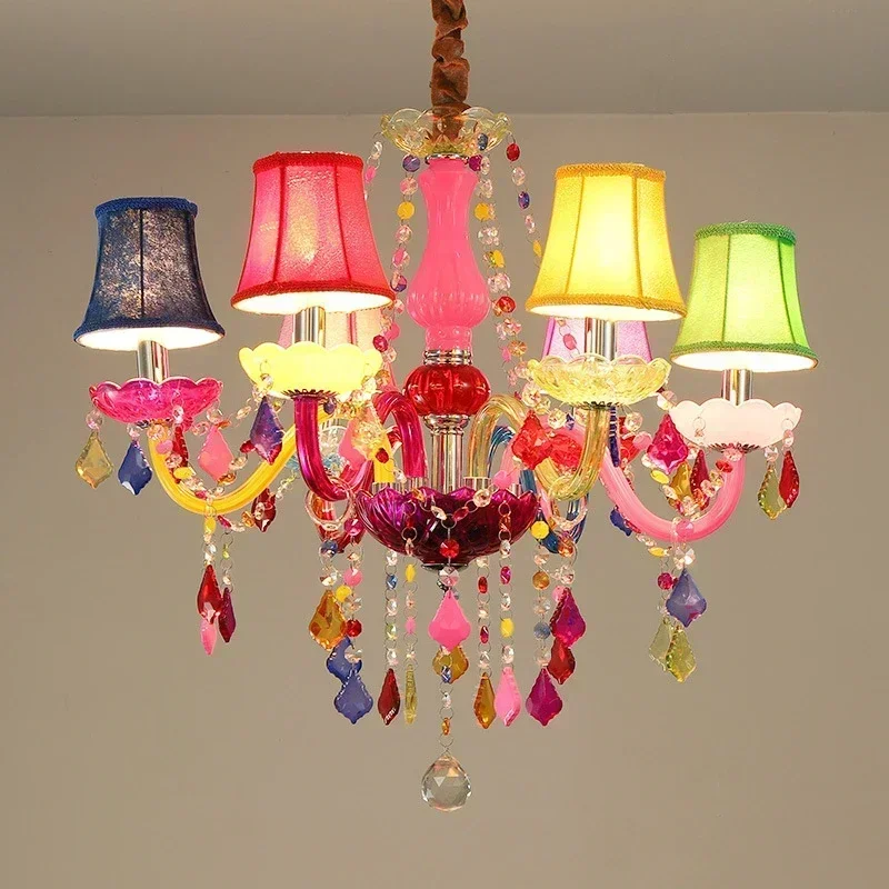 European Style Crystal Pendent Lamp Pink Girls' Room Candle Luxurious Living Restaurant Bedroom Villa Chandel