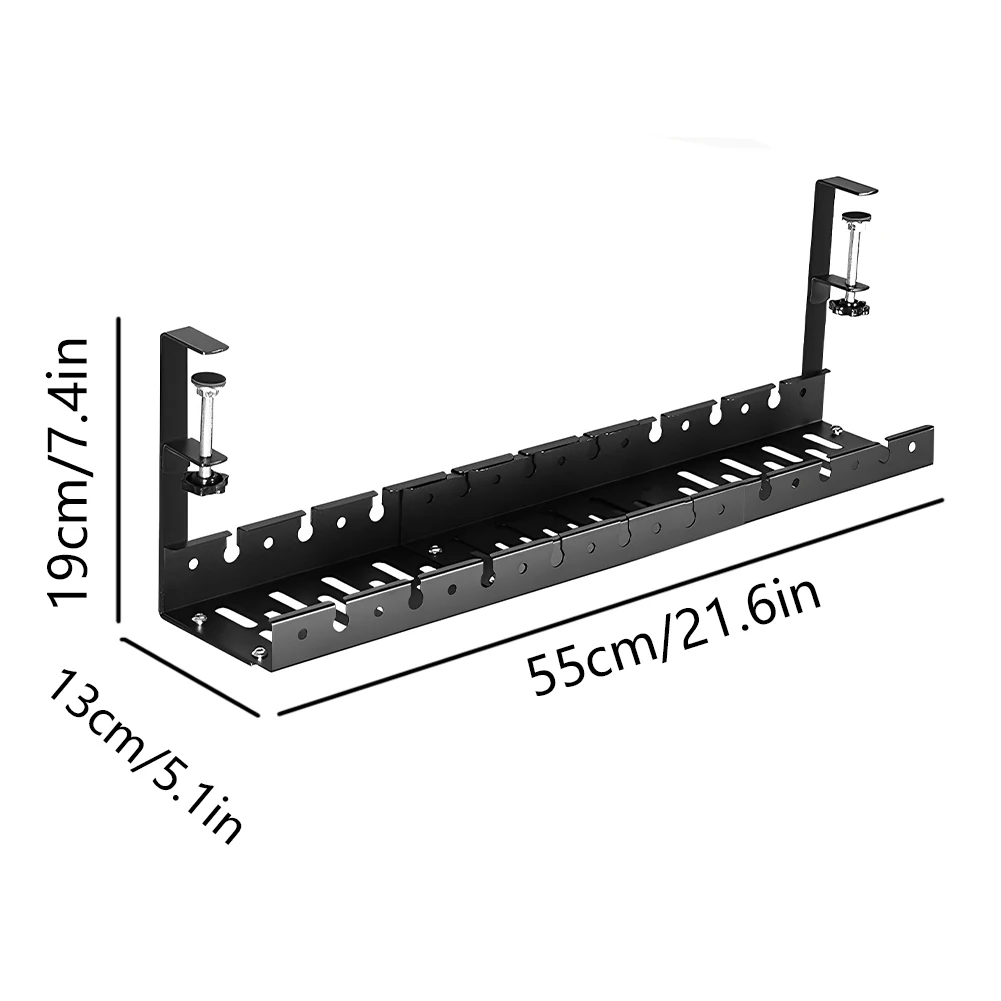 Under Desk Cable Management Tray Clamp Mounted Under Desk Cable Shelf Heavy Duty Cable Storage Rack for Cords Wires Power Strip