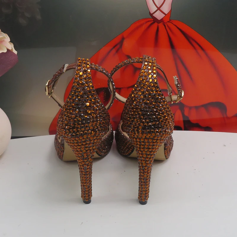 Super High Heel  Golden Bridal Wedding shoes Summer Sandals woman Fashion Party Dress shoes Ankle Strap sandal Open Toe image 3
