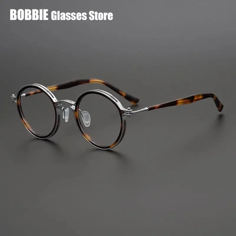 Top Quality Retro Round Glasses Frame Japanese Handmade Titanium Ultralight Men Eyeglasses Women Eyewear Acetate Korean Fashion