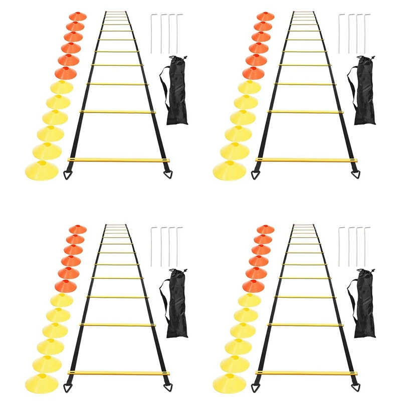 

Sports Speed Agility Training Set 48 Disc Cones 16 Steel Stakes And Agility Ladder For Football Basketball Rugby Track