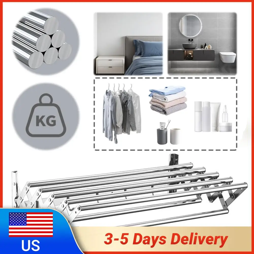 

Wall Mounted Clothes Drying Rack Rustproof Retractable Collapsible Drying Racks Space-Saving Wall Drying Rack for Bathroom/Tower