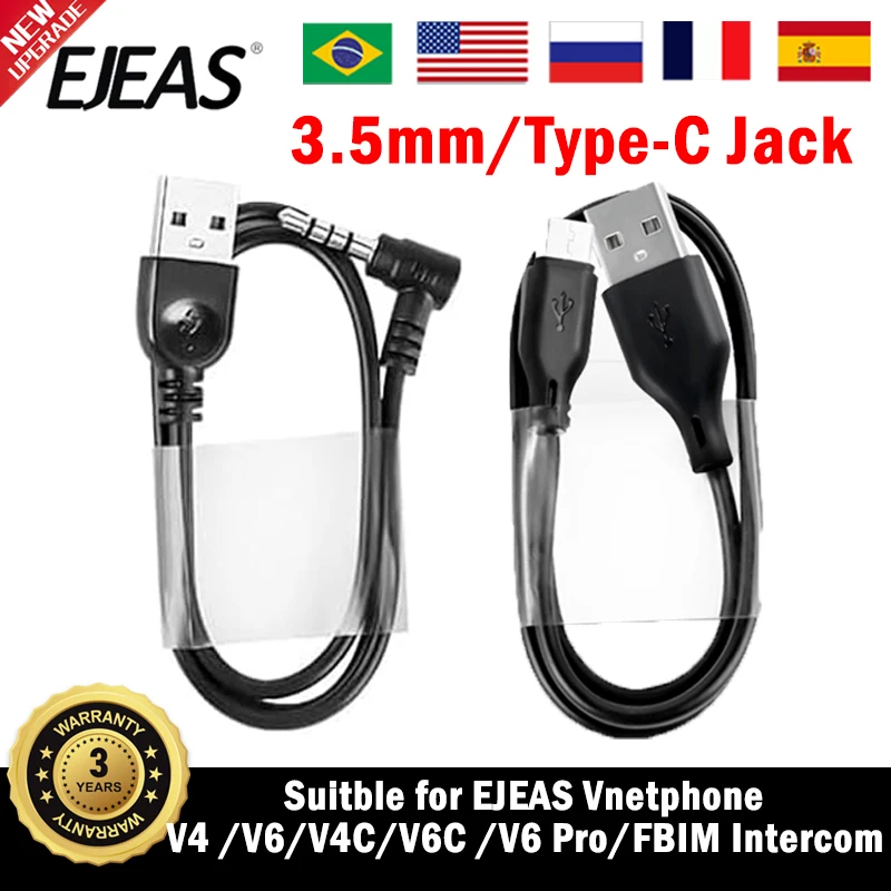 

EJEAS Vnetphone 3,5 мм/разъем Type-C USB-кабель для зарядки для V6 V4 V4C V6C V6Pro FBIM мотоциклетный шлем аксессуары для внутренней связи гарнитуры