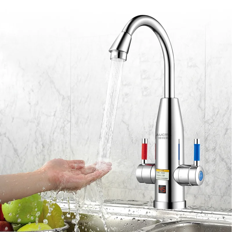220V Electric Kitchen Water Heater Faucet 3000W Instant Heating Tap Tankless Water Heating Geyser with Digital Display for Home
