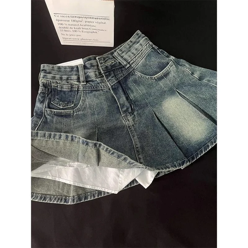 

American Style Vintage Y2k Denim Skirt Woman Harajuku Retro Mini Skirt Streetwear High Waist Casual Fashion Skirt Hot Girls