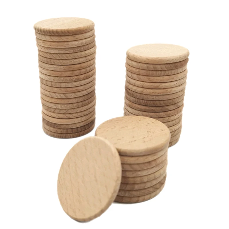 

50pcs 3.8cm Round Wood Coins, Natural Wood Slices Wood Cutout Circles Chips Tokens Reward Coins, for Crafts Projects, Ornaments